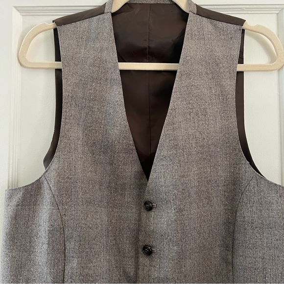 Vintage men's glen check suit vest grey brown button front adjustable - Picture 3 of 12